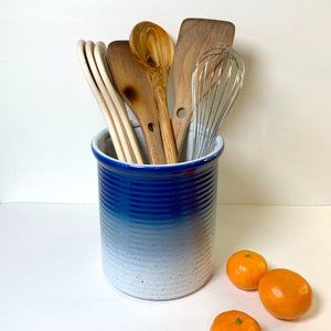 Blue Ombre Ceramic Stoneware Vase / Utensil Holder
